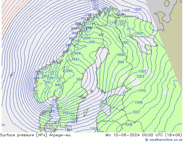 Surface pressure Arpege-eu Mo 10.06.2024 00 UTC