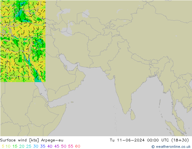 Surface wind Arpege-eu Út 11.06.2024 00 UTC