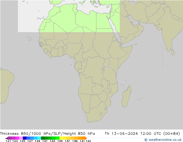 850-1000 hPa Kalınlığı Arpege-eu Per 13.06.2024 12 UTC