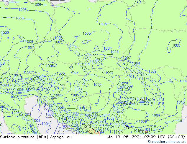 Pressione al suolo Arpege-eu lun 10.06.2024 03 UTC