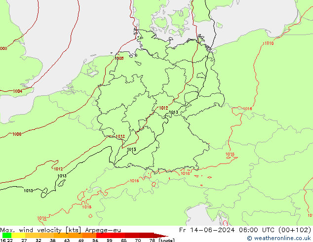 Windböen Arpege-eu Fr 14.06.2024 06 UTC