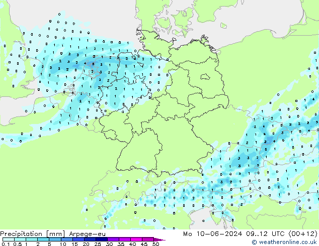 Precipitation Arpege-eu Mo 10.06.2024 12 UTC