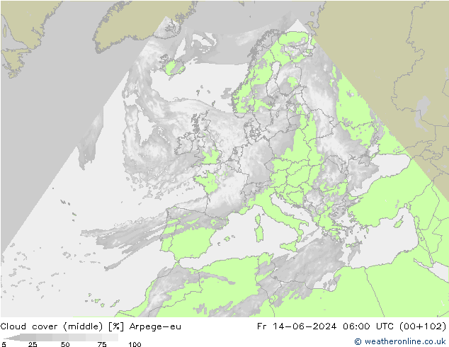 Nuages (moyen) Arpege-eu ven 14.06.2024 06 UTC