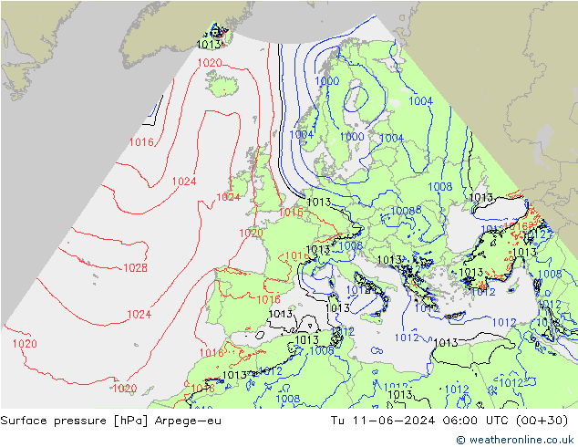 Yer basıncı Arpege-eu Sa 11.06.2024 06 UTC