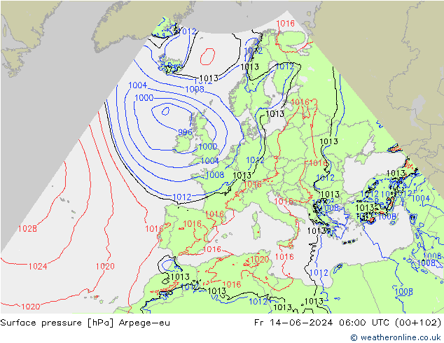 Surface pressure Arpege-eu Fr 14.06.2024 06 UTC