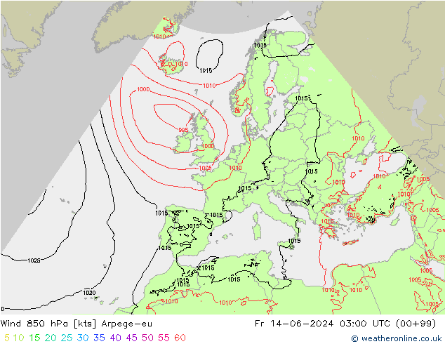 Wind 850 hPa Arpege-eu Fr 14.06.2024 03 UTC