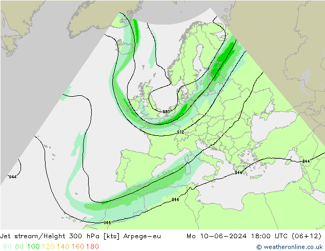 Jet stream/Height 300 hPa Arpege-eu Mo 10.06.2024 18 UTC