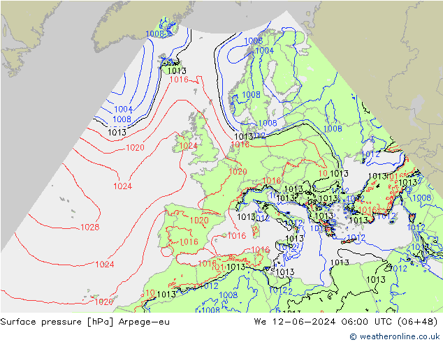 Pressione al suolo Arpege-eu mer 12.06.2024 06 UTC