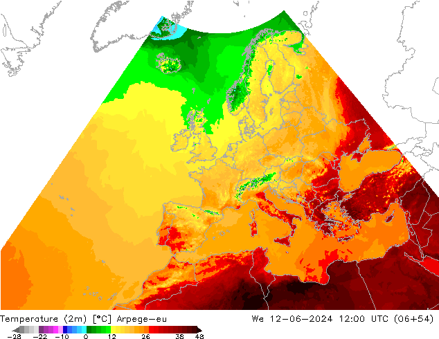 Temperatura (2m) Arpege-eu mer 12.06.2024 12 UTC