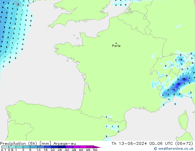 Yağış (6h) Arpege-eu Per 13.06.2024 06 UTC