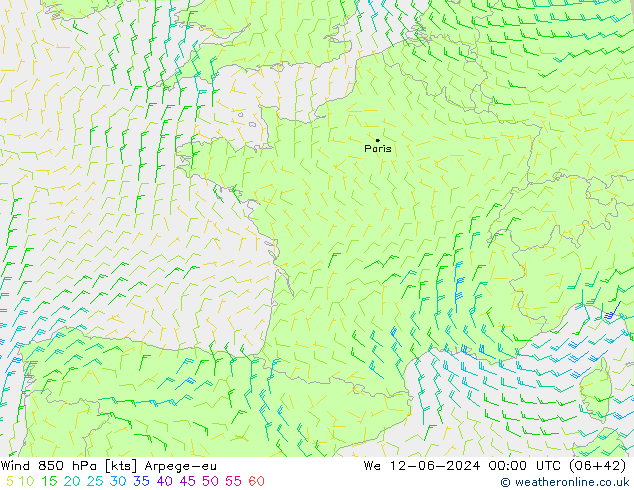 wiatr 850 hPa Arpege-eu śro. 12.06.2024 00 UTC