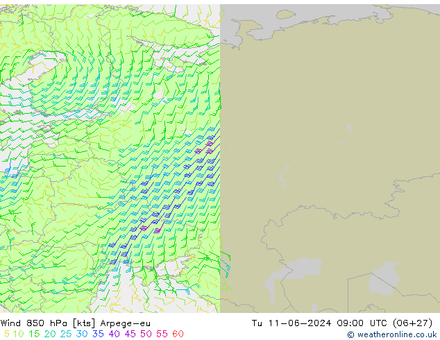Vent 850 hPa Arpege-eu mar 11.06.2024 09 UTC