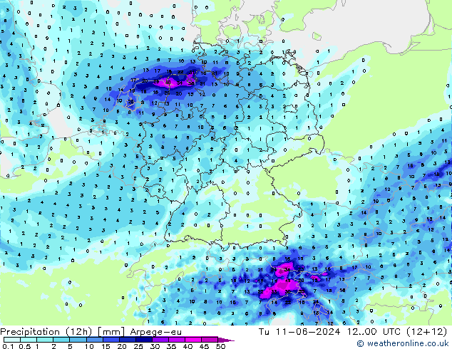 Precipitación (12h) Arpege-eu mar 11.06.2024 00 UTC