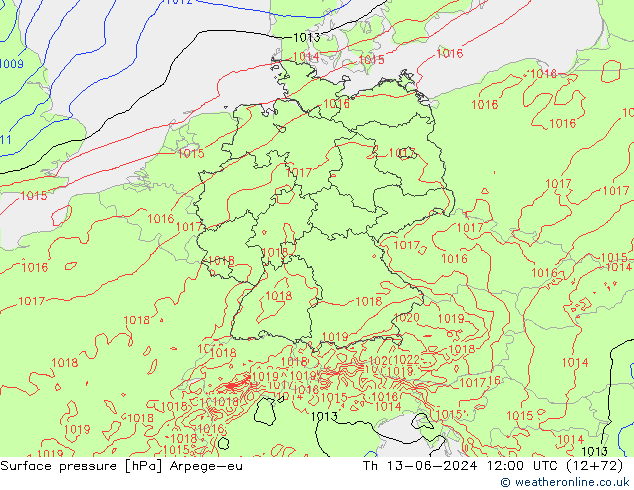 приземное давление Arpege-eu чт 13.06.2024 12 UTC