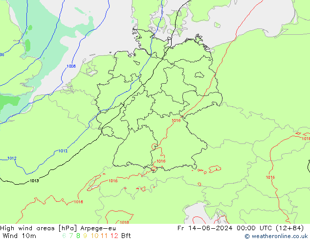 High wind areas Arpege-eu vie 14.06.2024 00 UTC