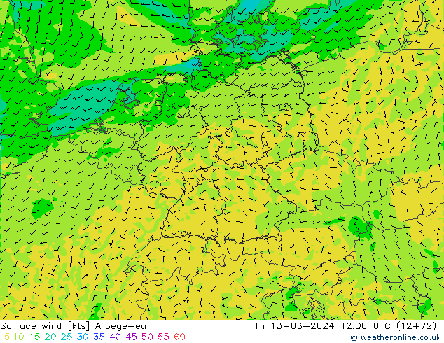 Surface wind Arpege-eu Th 13.06.2024 12 UTC