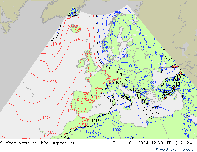 Presión superficial Arpege-eu mar 11.06.2024 12 UTC