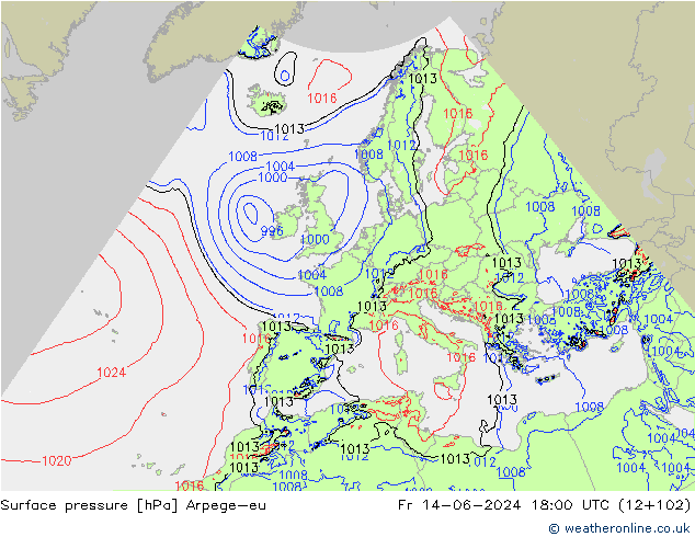 приземное давление Arpege-eu пт 14.06.2024 18 UTC