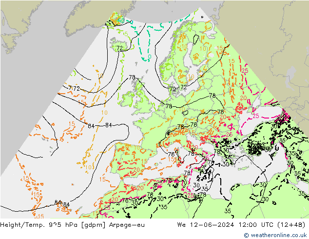 Height/Temp. 925 hPa Arpege-eu mer 12.06.2024 12 UTC