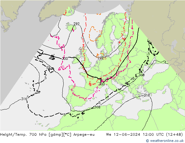Hoogte/Temp. 700 hPa Arpege-eu wo 12.06.2024 12 UTC