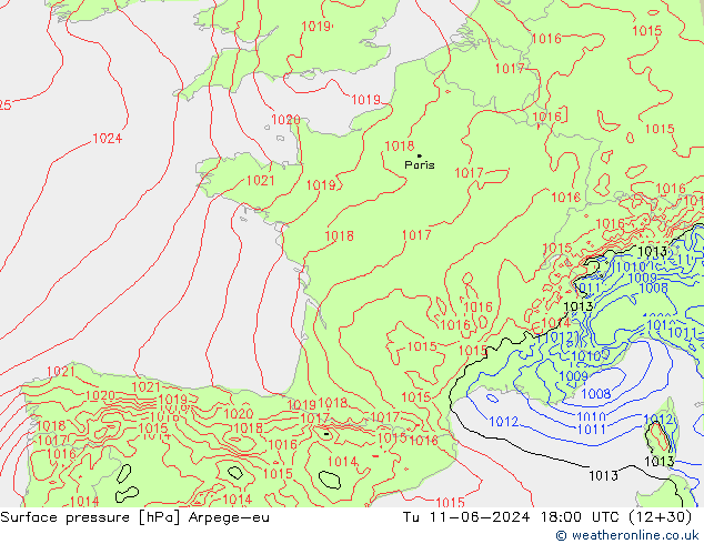 приземное давление Arpege-eu вт 11.06.2024 18 UTC