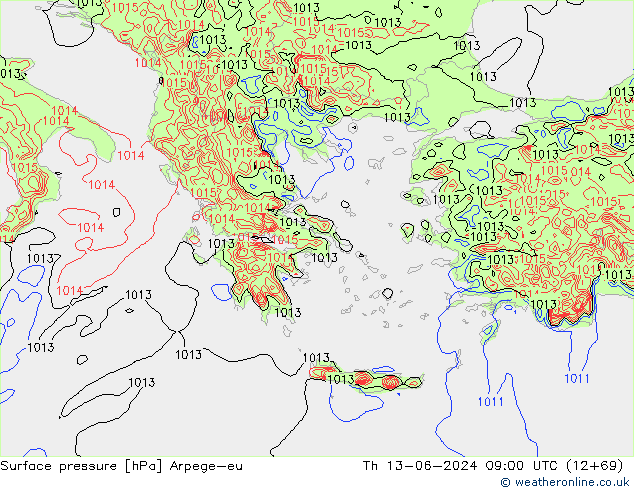 Surface pressure Arpege-eu Th 13.06.2024 09 UTC