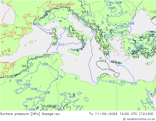 Atmosférický tlak Arpege-eu Út 11.06.2024 12 UTC
