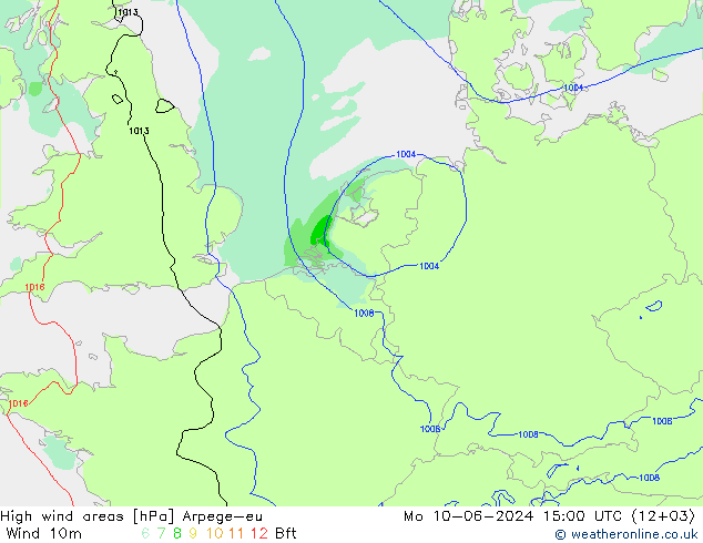 High wind areas Arpege-eu Mo 10.06.2024 15 UTC