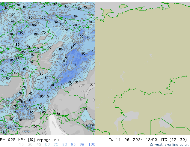 RH 925 hPa Arpege-eu Di 11.06.2024 18 UTC