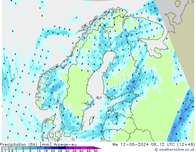 Precipitation (6h) Arpege-eu St 12.06.2024 12 UTC