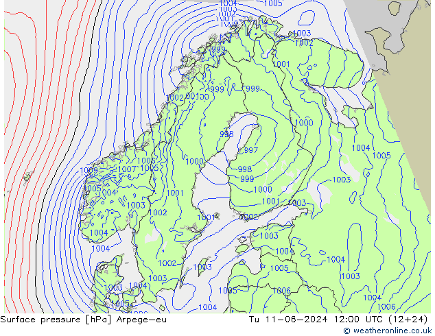地面气压 Arpege-eu 星期二 11.06.2024 12 UTC