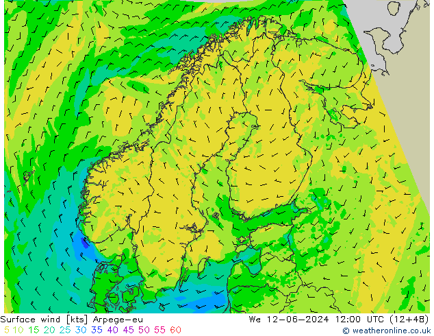 Surface wind Arpege-eu St 12.06.2024 12 UTC