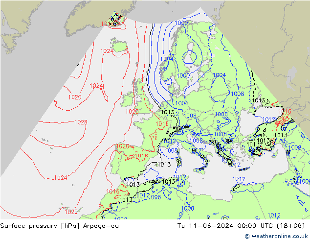 地面气压 Arpege-eu 星期二 11.06.2024 00 UTC