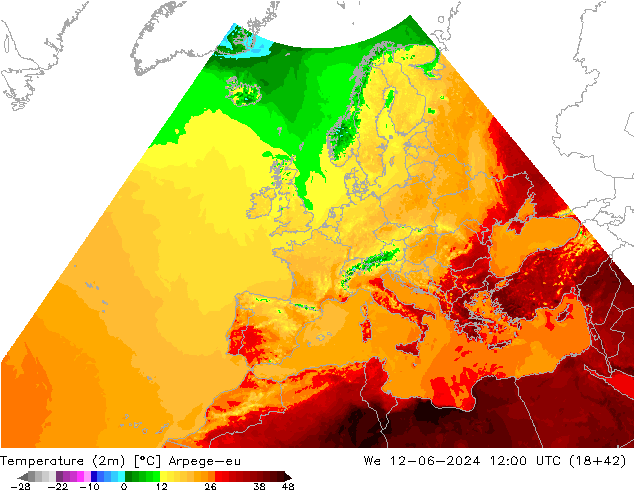 Temperature (2m) Arpege-eu St 12.06.2024 12 UTC