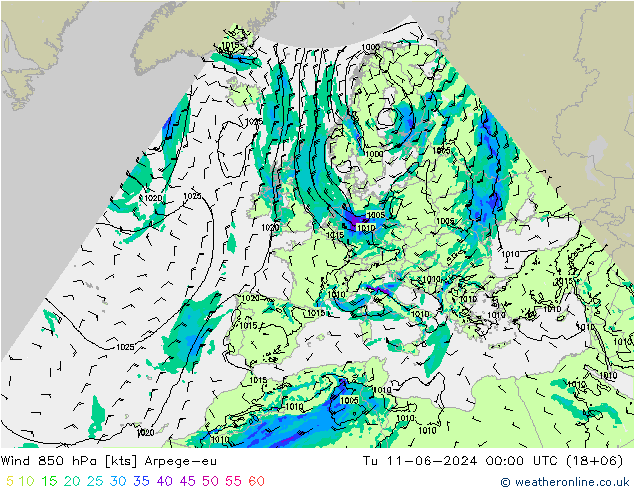 风 850 hPa Arpege-eu 星期二 11.06.2024 00 UTC