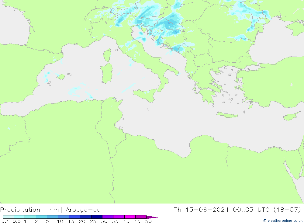 Precipitation Arpege-eu Th 13.06.2024 03 UTC