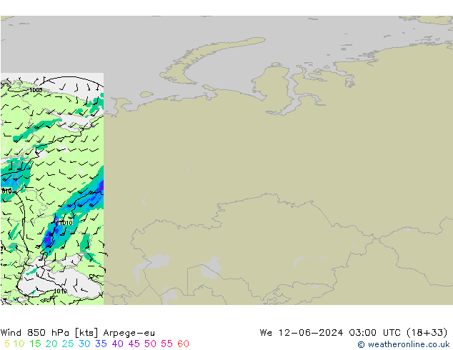 Wind 850 hPa Arpege-eu We 12.06.2024 03 UTC