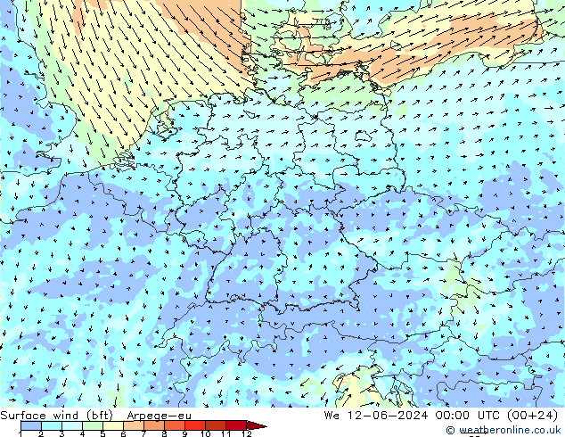 Surface wind (bft) Arpege-eu We 12.06.2024 00 UTC
