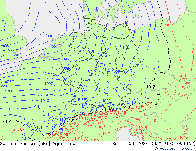 приземное давление Arpege-eu сб 15.06.2024 06 UTC