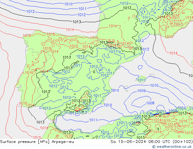 Surface pressure Arpege-eu Sa 15.06.2024 06 UTC