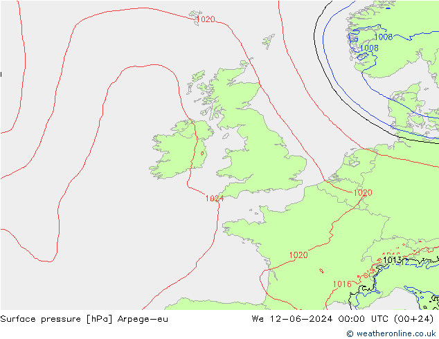 pression de l'air Arpege-eu mer 12.06.2024 00 UTC