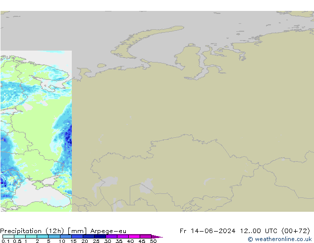 Totale neerslag (12h) Arpege-eu vr 14.06.2024 00 UTC