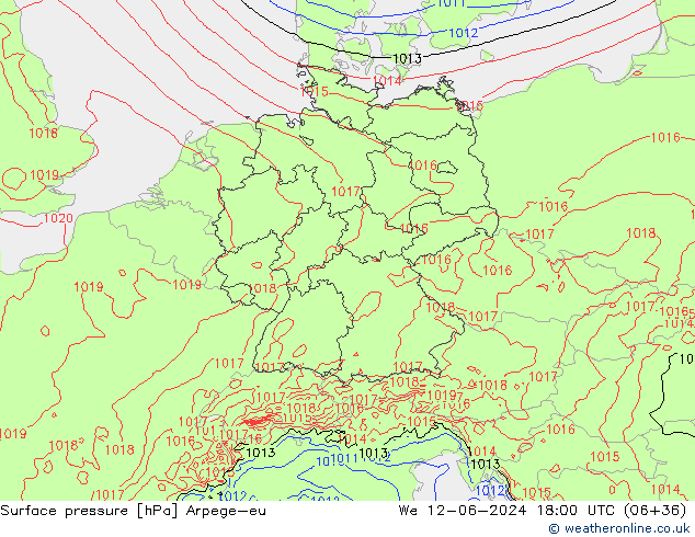 Bodendruck Arpege-eu Mi 12.06.2024 18 UTC