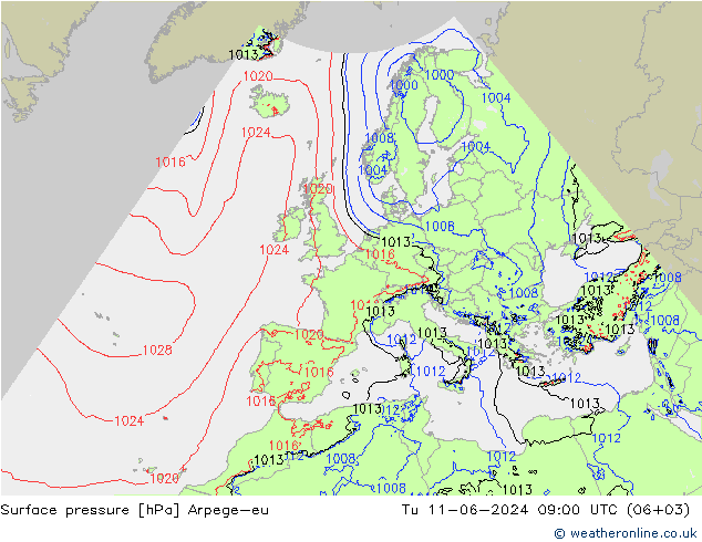 Presión superficial Arpege-eu mar 11.06.2024 09 UTC