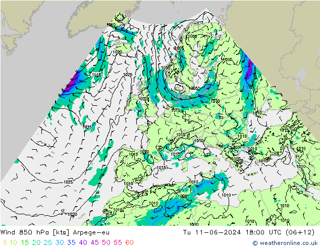 Wind 850 hPa Arpege-eu di 11.06.2024 18 UTC