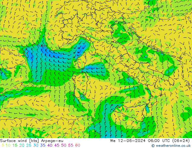 Surface wind Arpege-eu St 12.06.2024 06 UTC