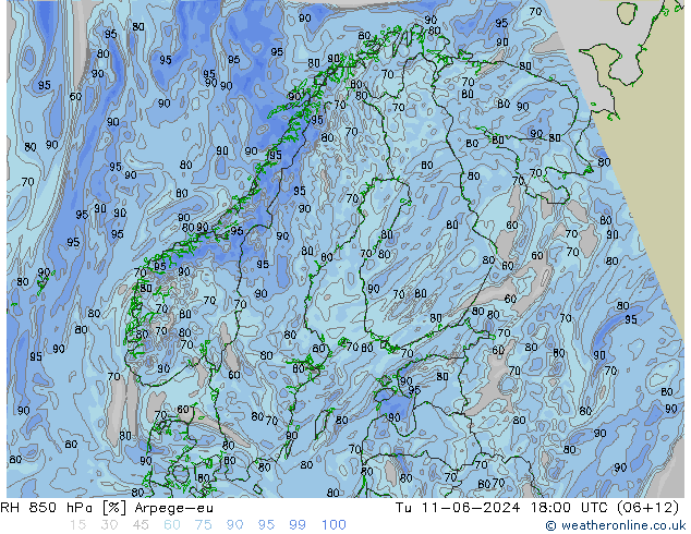 RH 850 hPa Arpege-eu Di 11.06.2024 18 UTC