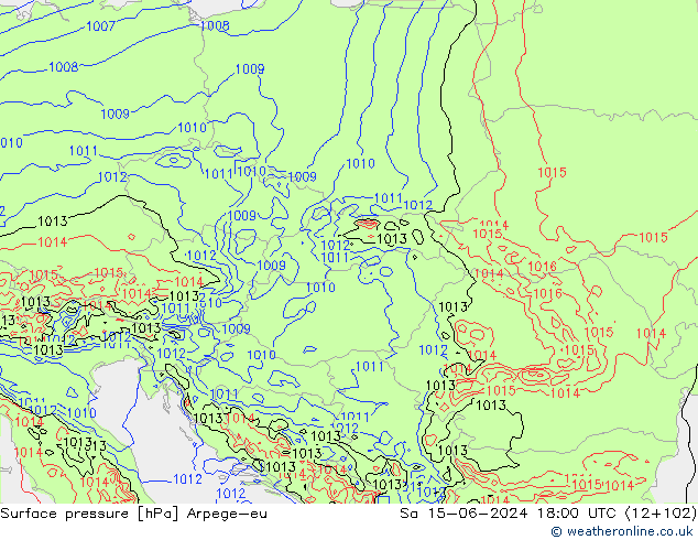 Pressione al suolo Arpege-eu sab 15.06.2024 18 UTC