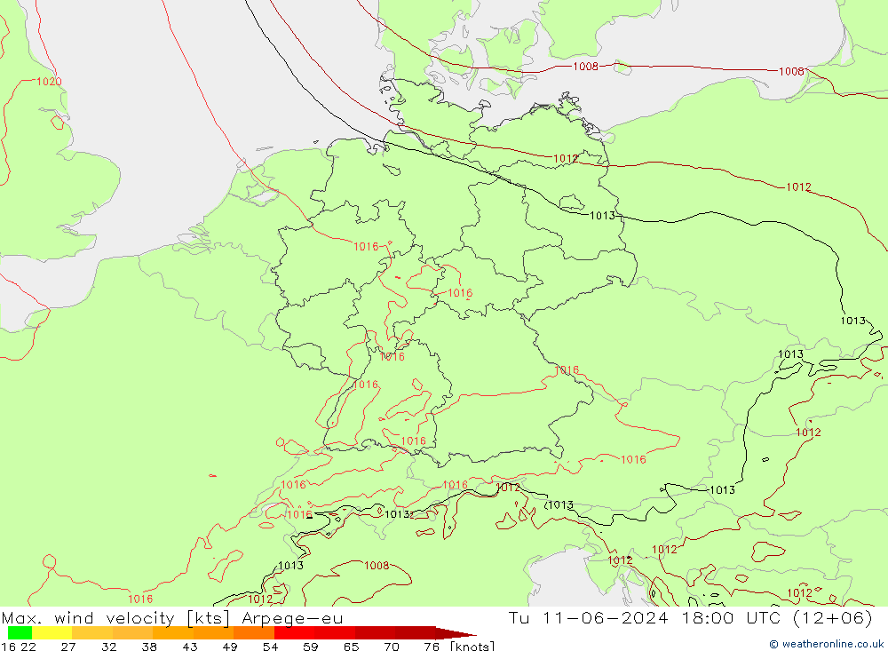 Windböen Arpege-eu Di 11.06.2024 18 UTC