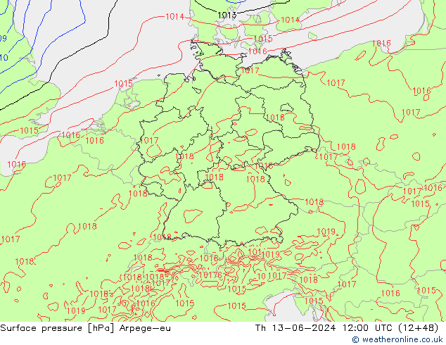 Surface pressure Arpege-eu Th 13.06.2024 12 UTC